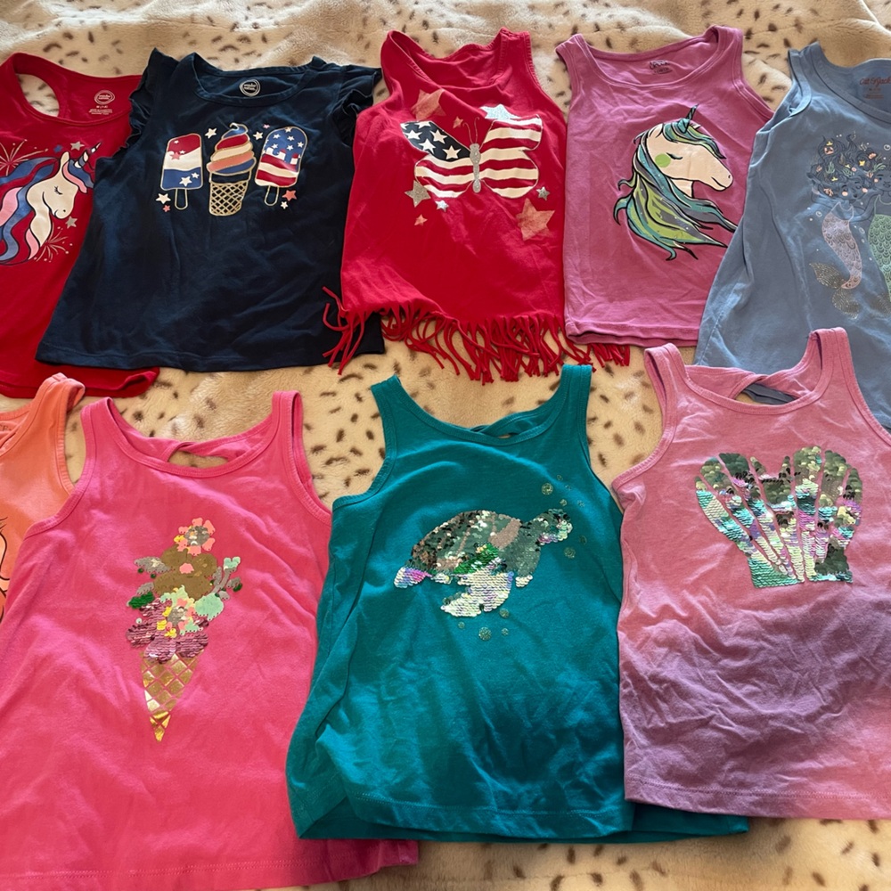Cat & Jack, Children’s Place Lot of 9 Girls Tank Tops M sequins Unicorn 4th July